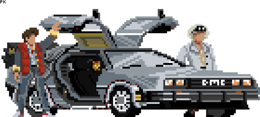 Delorean, Doc and Marty McFly